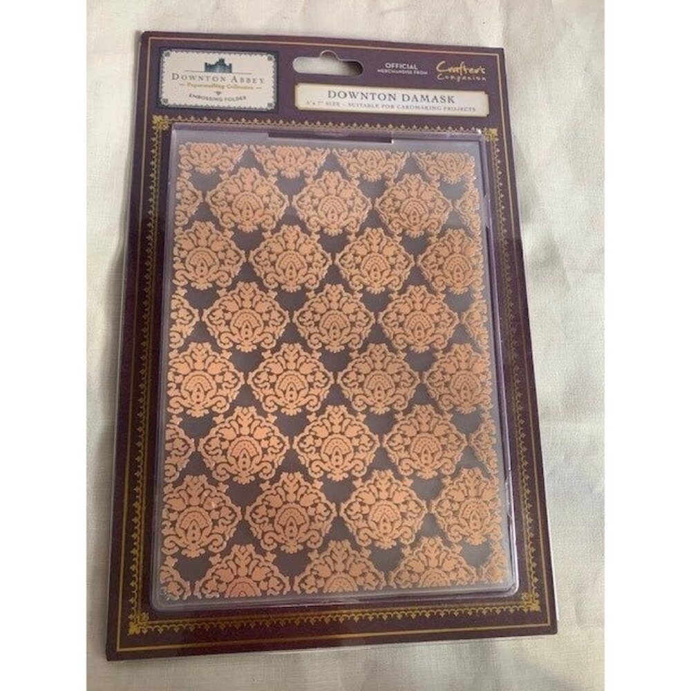 Crafters Companion Downtown Abbey Downtown Damask 5"x7" Embossing Folder Gold Pa